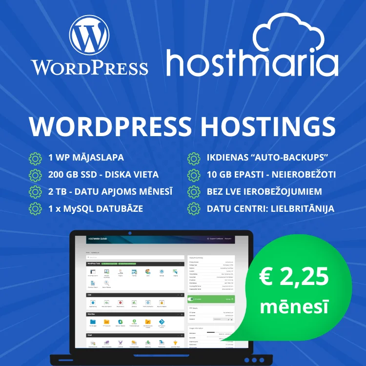 WordPress ULTRA hostings no HostMaria 🚀  Tava WordPress mājaslapa pelna vairāk nekā “parastu hostingu”. WordPress ULTRA plāns tiek hostēts uz #20i Cloud Lielbritānijā – ātrs, drošs un optimizēts tieši #WordPress vajadzībām.  ✅ Mākoņhostings uz 20i shared Cloud (UK datu centrs) ✅ Ļoti ātrs ielādes laiks un stabilitāte ✅ Automātiskās rezerves kopijas un drošība ✅ Viegla WordPress instalācija un atjauninājumi ✅ Latvisks atbalsts, kad vien nepieciešams . Piemērots blogiem, uzņēmumu lapām un e-veikaliem. Pārceļ savu WordPress uz ULTRA līmeni ar HostMaria