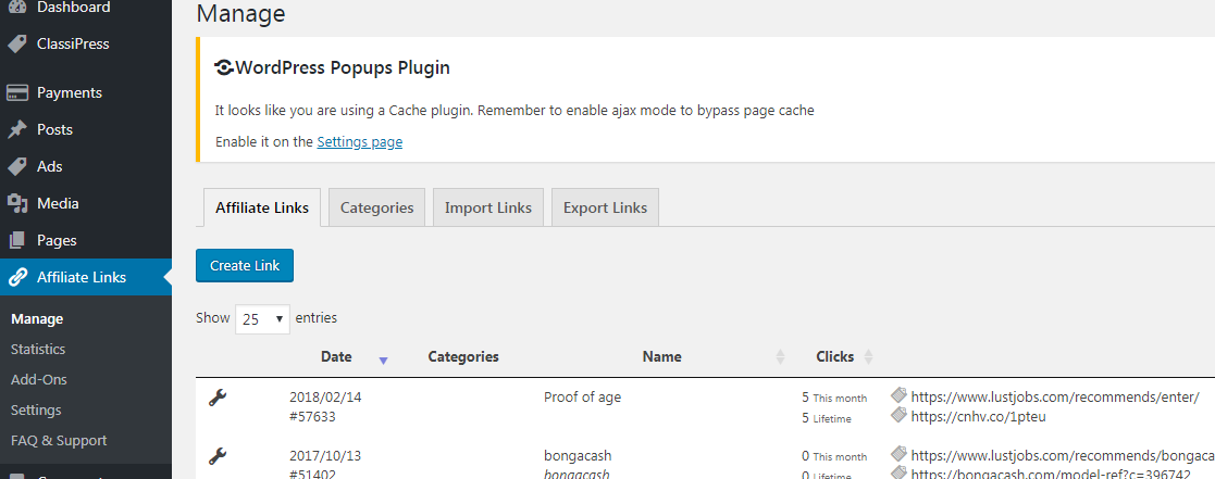 pretty affiliate linku iekšējais skaitītājs