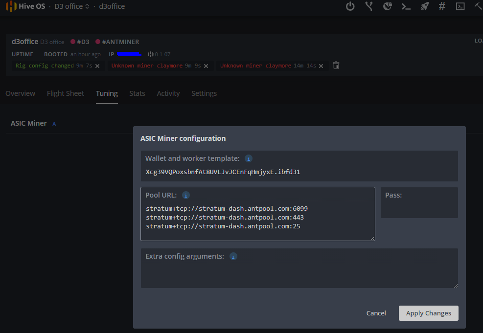 hive os maciņa un poola konfigurācija