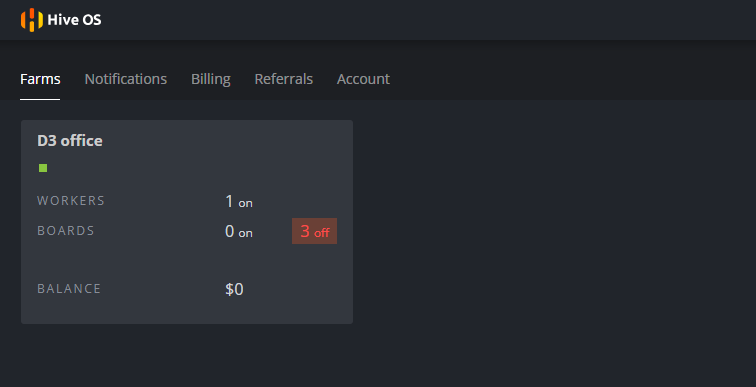 hive os rāda, ka 3 mainera plates ir izslēgtas