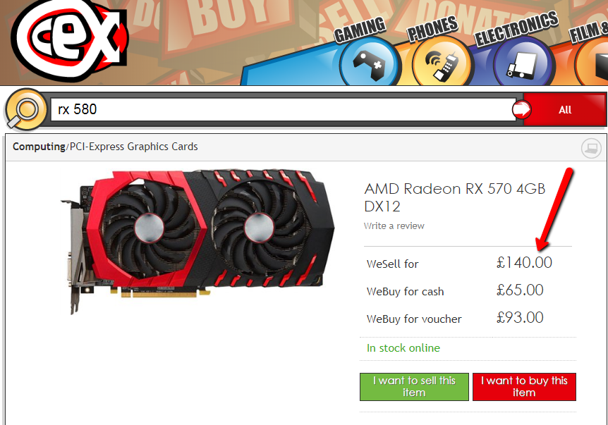 RX 570 var nopirkt pa 140 mārciņām