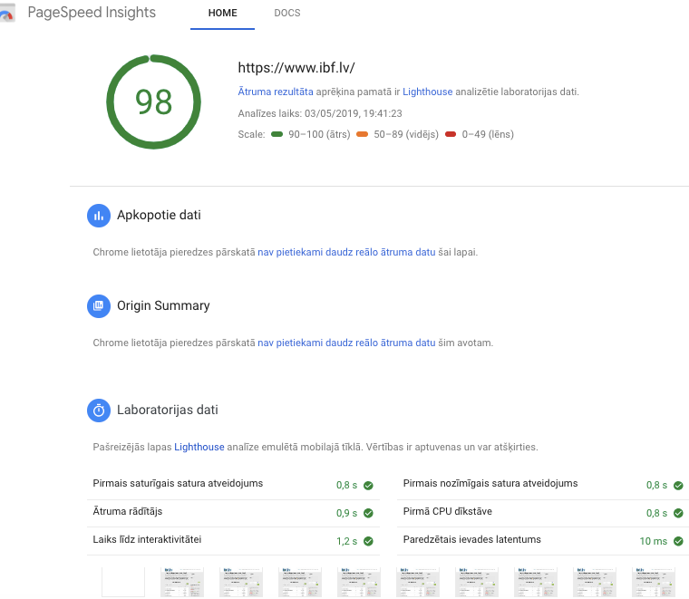 Google pagespeed tests pēc Asset CleanUP uzlikšanas: