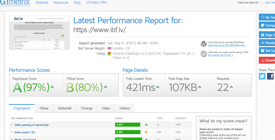 ielādes ātrums uzlabots pēc htaccess papildinājumiem