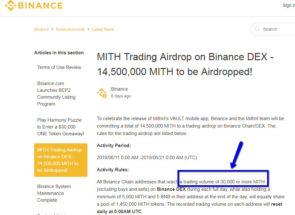 binancē būs mith airdrop