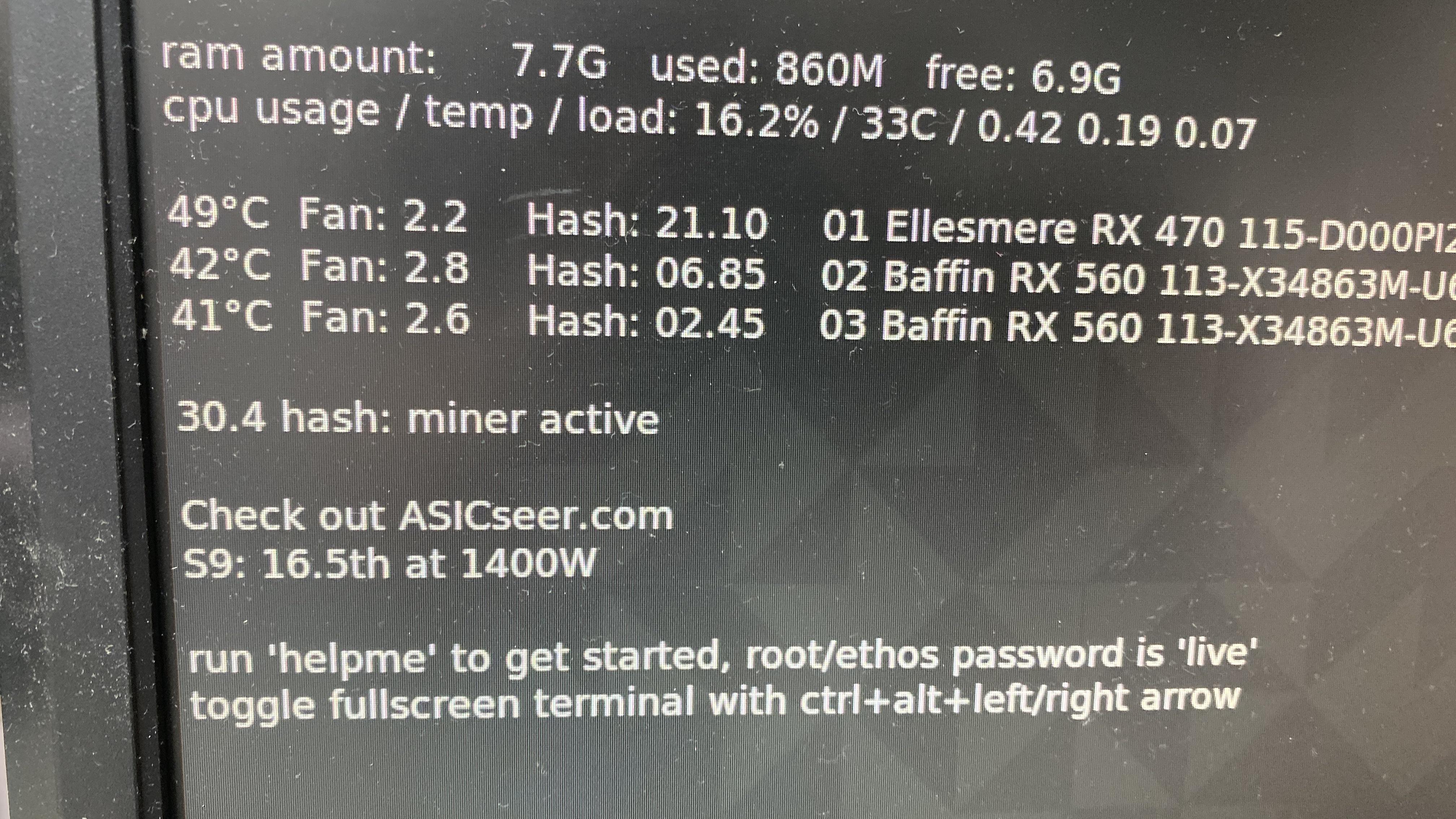 pāris sekundes un hashrate parādījās