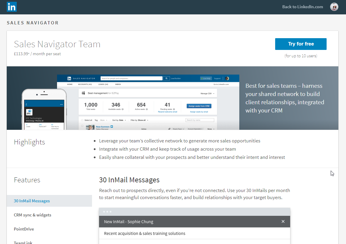 Linkedin Navigator Team cena ir 113,99 britu mārciņas 