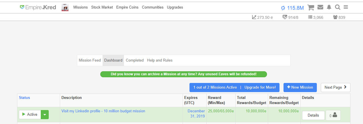 empire.kred dashboard