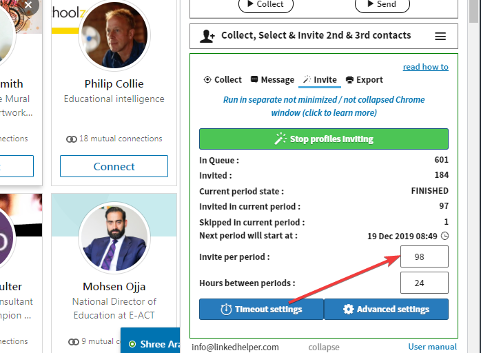 Linked Helper invite 2nd and 3rd connectiondienas limits ir 98