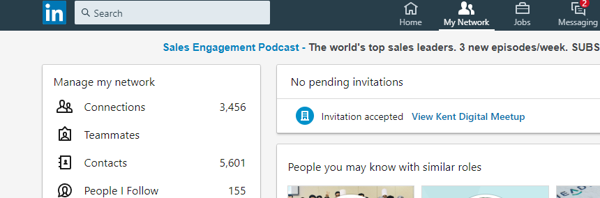 izaudzis līdz 3456 Linkedin kontaktiem