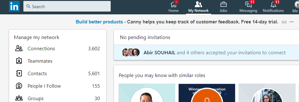 uz doto mirkli ir 3602 Linkedin kontakti