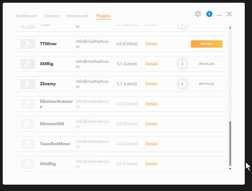 nicehash 3.0 plugins sadaļa