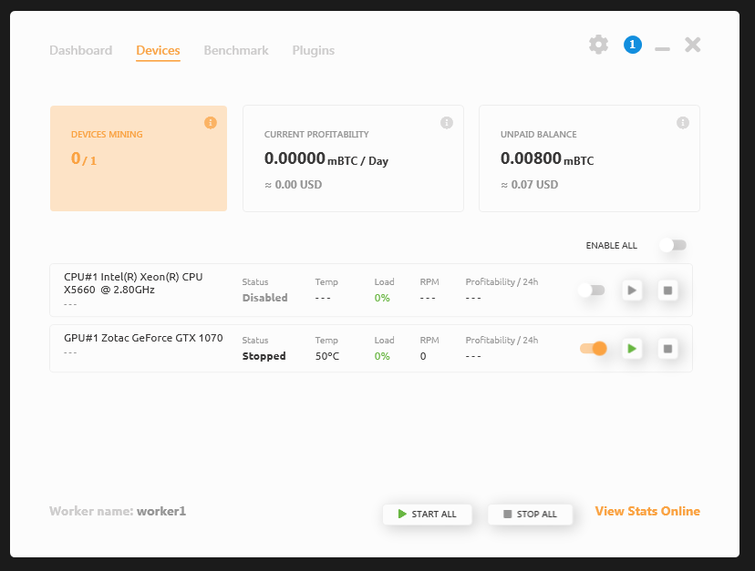 nicehash 3.0 Devices sadaļa