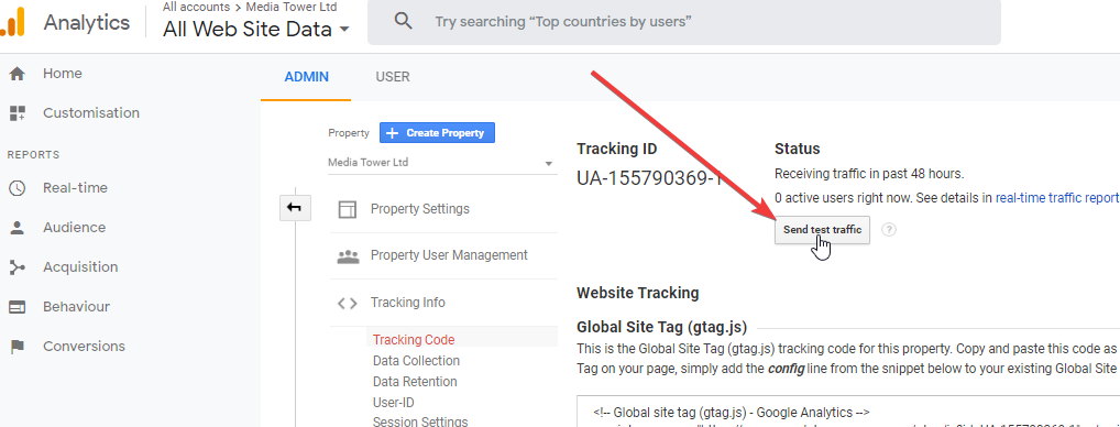 Nospiežam podziņu Send test traffic