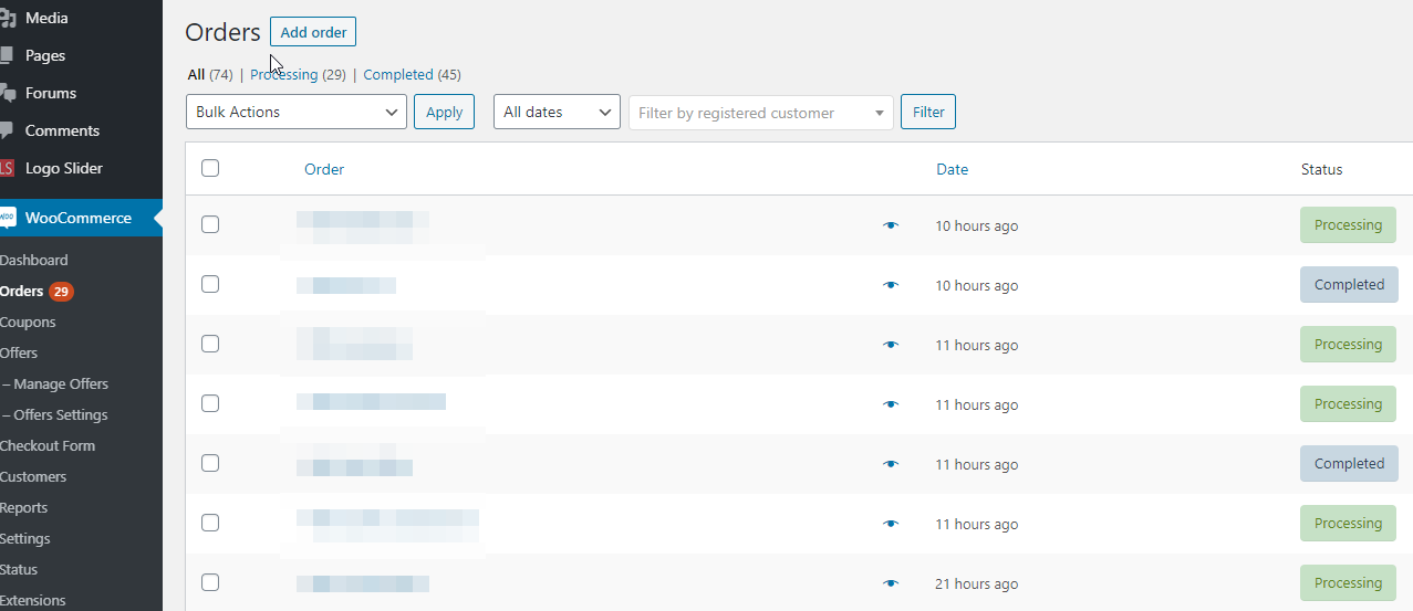 pasūtījumu situācija
