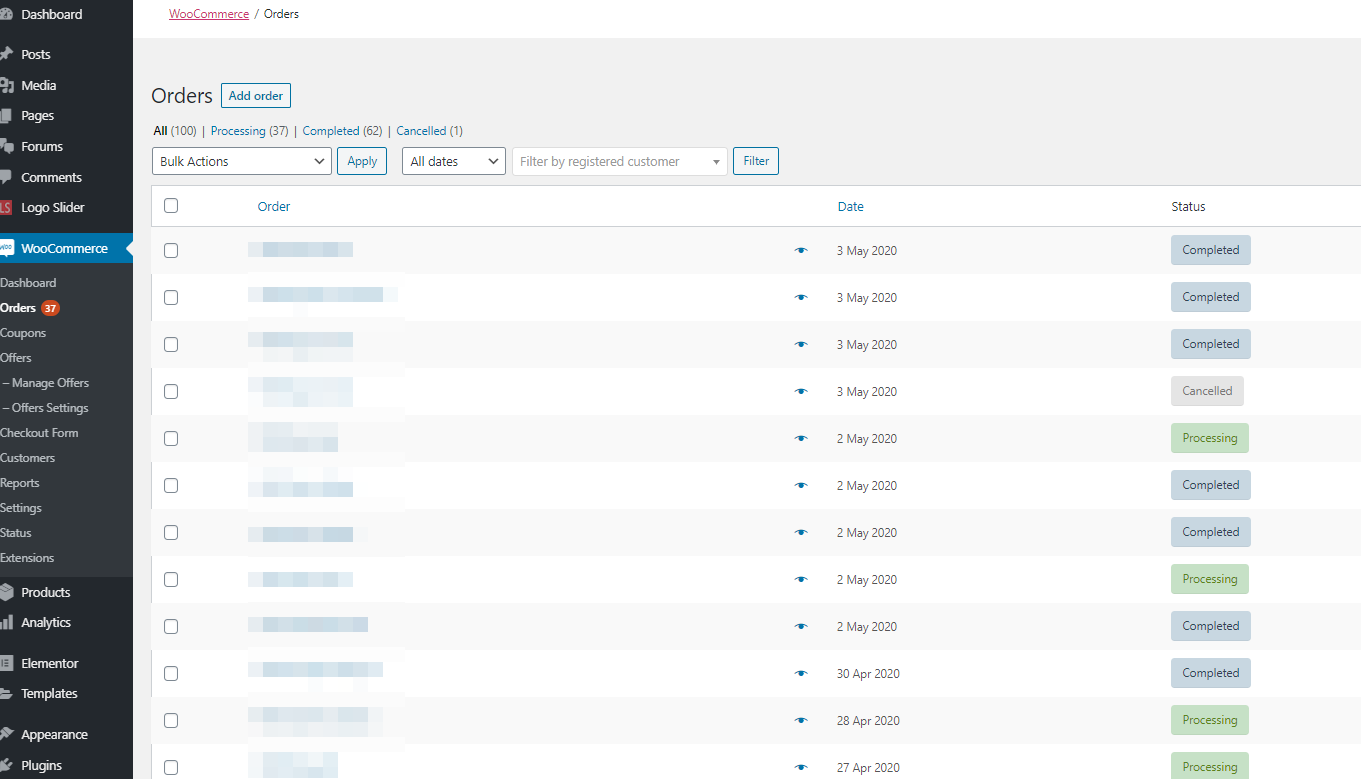 woocommerce paneļa pasūtījumi hostingam